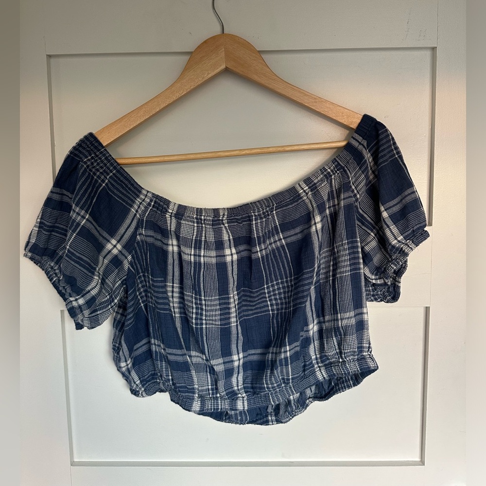 Plaid off the shoulder top